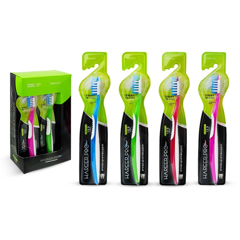 فرشاة اسنان حرير برو HAREER PRO 3WAY CLEAN MEDIUM